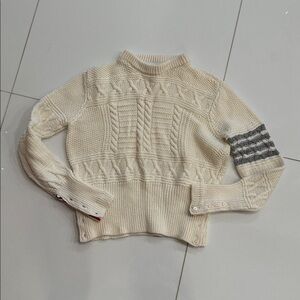 Thom Browne Ivory and Charcoal Turtleneck 100% wool Sweater